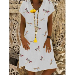 Dragonfly Print Short Sleeve Casual Dress For Women