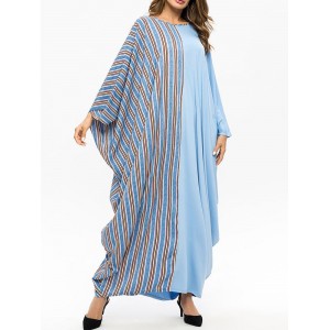 Contrast Color Stripe Bat Sleeve Maxi Dress For Women