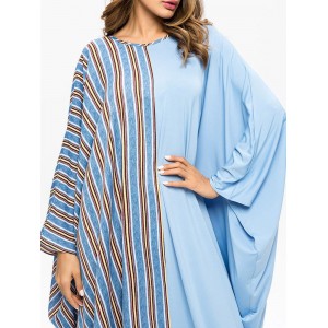 Contrast Color Stripe Bat Sleeve Maxi Dress For Women