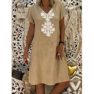 Short Sleeve Ethnic Print Casual Dress For Women