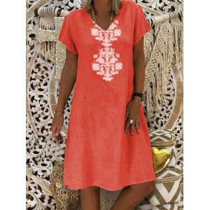 Short Sleeve Ethnic Print Casual Dress For Women