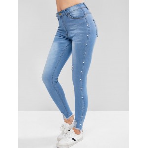 Ripped Beading Jeans - Jeans Blue S