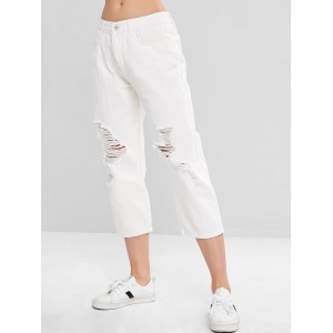 Wide Leg Ripped Jeans - White S