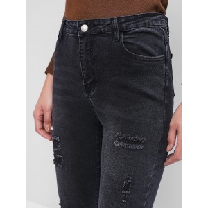 High Waisted Destroyed Tapered Jeans - Black S