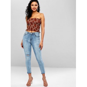 Ripped Bleached Frayed Hem Jeans - Jeans Blue M