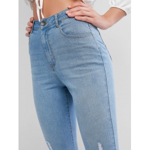  Ripped Frayed Hem Bootcut Jeans - Jeans Blue S