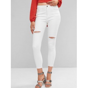 Ripped Frayed Hem Skinny Jeans - White L