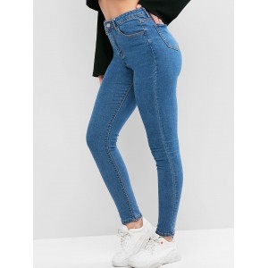 Pockets Solid Skinny Jeans - Jeans Blue M