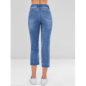Frayed High Low Ninth Jeans - Denim Blue S