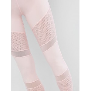 Mesh Panel Perforated Sports Leggings - Pink S