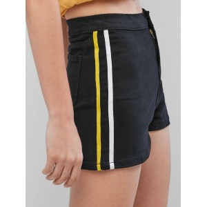 Zipper Fly Striped Side Back Pocket Shorts - Black M