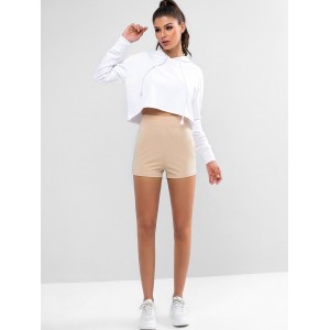  Solid Color Stretchy High Waisted Shorts - Blanched Almond S