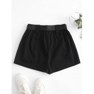 High Waisted D Ring Flap Pocket Shorts - Black S