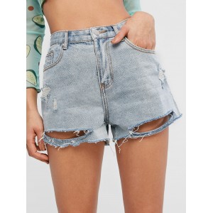 Cuff Off Ripped Jeans Shorts - Jeans Blue S