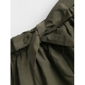 High Waisted Paper Bag Shorts - Army Green M