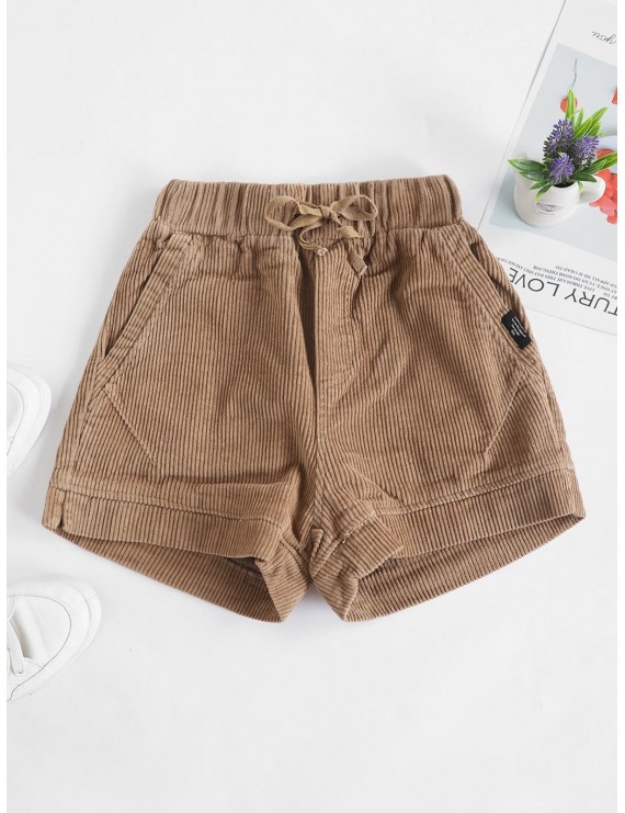 Corduroy Pocket Drawstring Shorts - Tan L