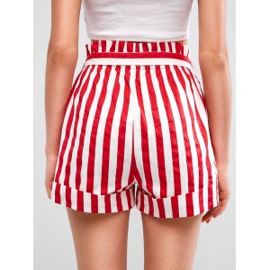  Cuffed Belted Stripes Paperbag Shorts - Lava Red S