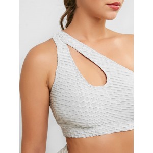 Cut Out One Shoulder Textured Tank Top - Gray M