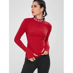 Long Sleeve Graphic Collar Sports Top - Red M
