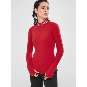 Long Sleeve Graphic Collar Sports Top - Red M