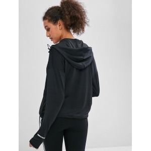Hooded Pocket Zipper Jacket With Armhole - Black M