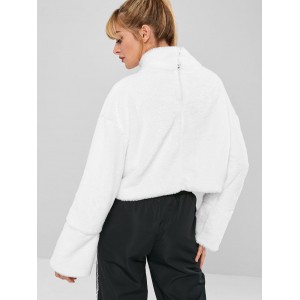 Fluffy Drop Shoulder Crop Teddy Sweatshirt - White L