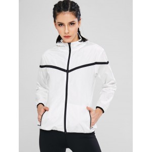 Hooded Color Block Zipper Jacket - White M