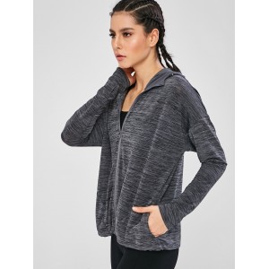 Hooded Heather Sports Track Jacket - Gray L