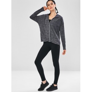 Hooded Heather Sports Track Jacket - Gray L