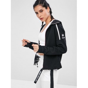 Graphic Hooded Zip Up Track Jacket - Black L