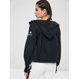 Graphic Hooded Zip Up Track Jacket - Black L