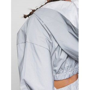 Cropped Zip Up Reflective Hoodie - Gray Cloud S