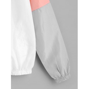 Color Block Sport Drawstring Hooded Windbreaker Jacket - Multi S