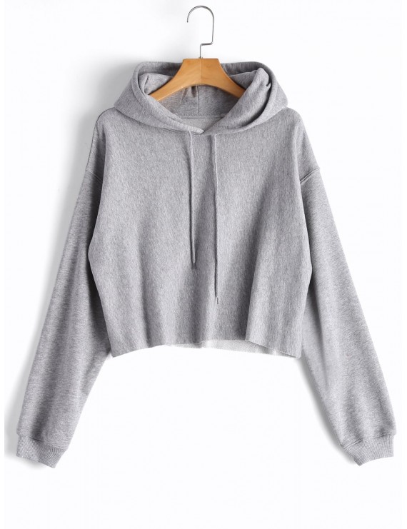 Cropped Drop Shoulder Pullover Hoodie - Gray S