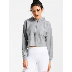 Cropped Drop Shoulder Pullover Hoodie - Gray S