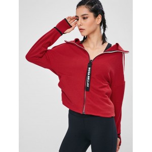 Graphic Zip Up Hooded Sports Jacket - Red M