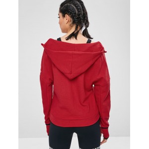 Graphic Zip Up Hooded Sports Jacket - Red M