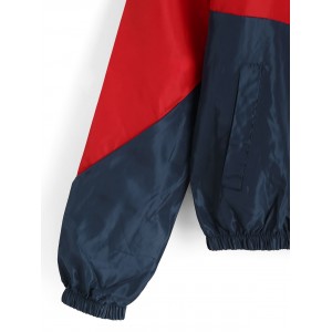 Color Block Hooded Pocket Windbreaker Jacket - Multi L
