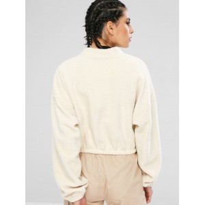 Casual Drop Shoulder Fluffy Sweatshirt - Warm White S