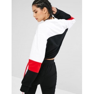 Drawstring Color Block Athletic Sweatshirt - Black L