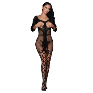 Beautiful Open Cup Fishnet Off-shoulder Bodystocking with Bow