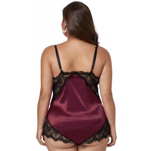 Fuchsia Lace Cups Silky Satin Plus Size Chemise