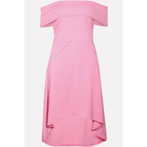 Pink Off Shoulder Short Sleeve Beautiful High Low Dress