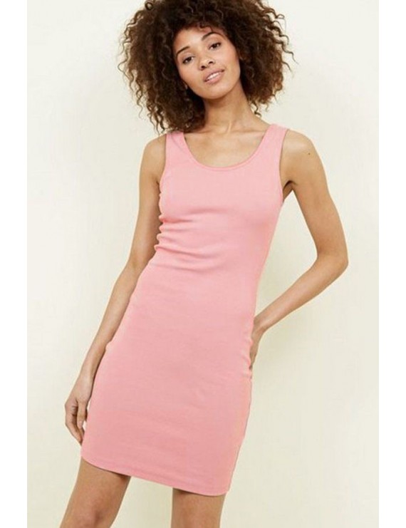 Pink Round Neck Sleeveless Casual Bodycon Dress