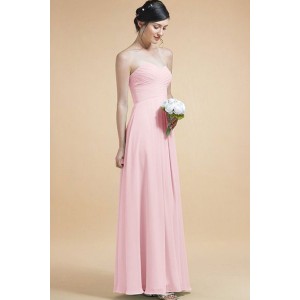 Strapless Sweetheart Lace Up Back Ruched Chiffon Maxi Party Dress
