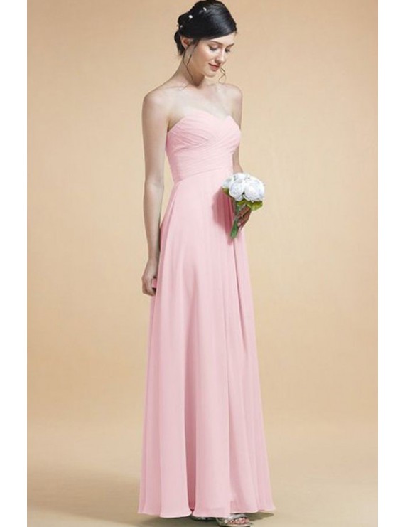 Strapless Sweetheart Lace Up Back Ruched Chiffon Maxi Party Dress