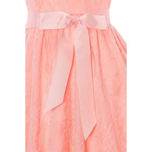 Pink Lace Sheer Cap Sleeve V Back Zipper Bow Beautiful A Line Dress