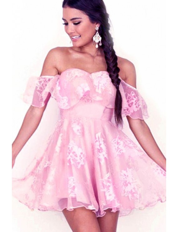 Pink Sweetheart Off Shoulder Beautiful A Line Dress