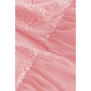 Pink Lace Tied Sleeveless Tulle Retro A Line Dress