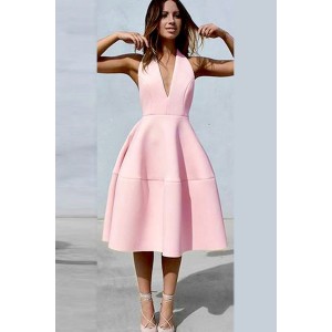 Pink Halter Backless Beautiful A Line Dress